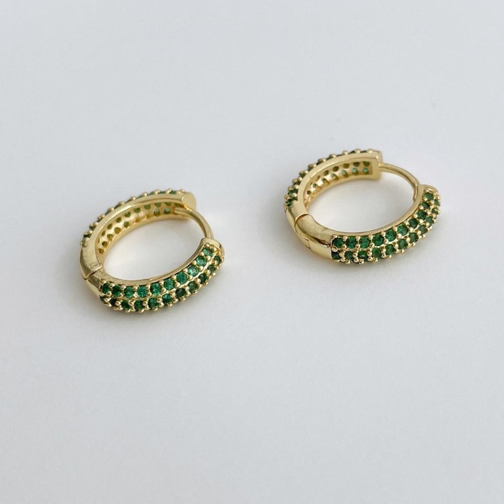 Small Gold Hoop Earrings Emerald Earrings Huggie Earrings Huggie hoops Circle‍‍﻿